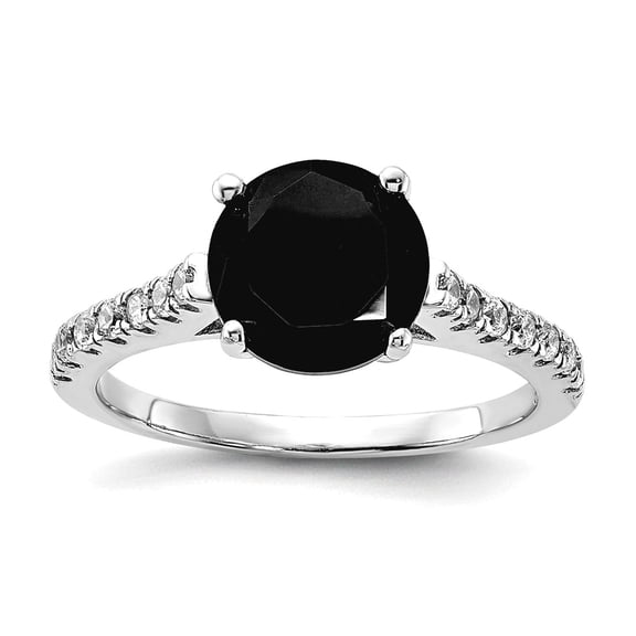 7.7mm 925 Sterling Silver Rhodium Plated Black and White Cubic Zirconia Ring Size 9 Ring for Women