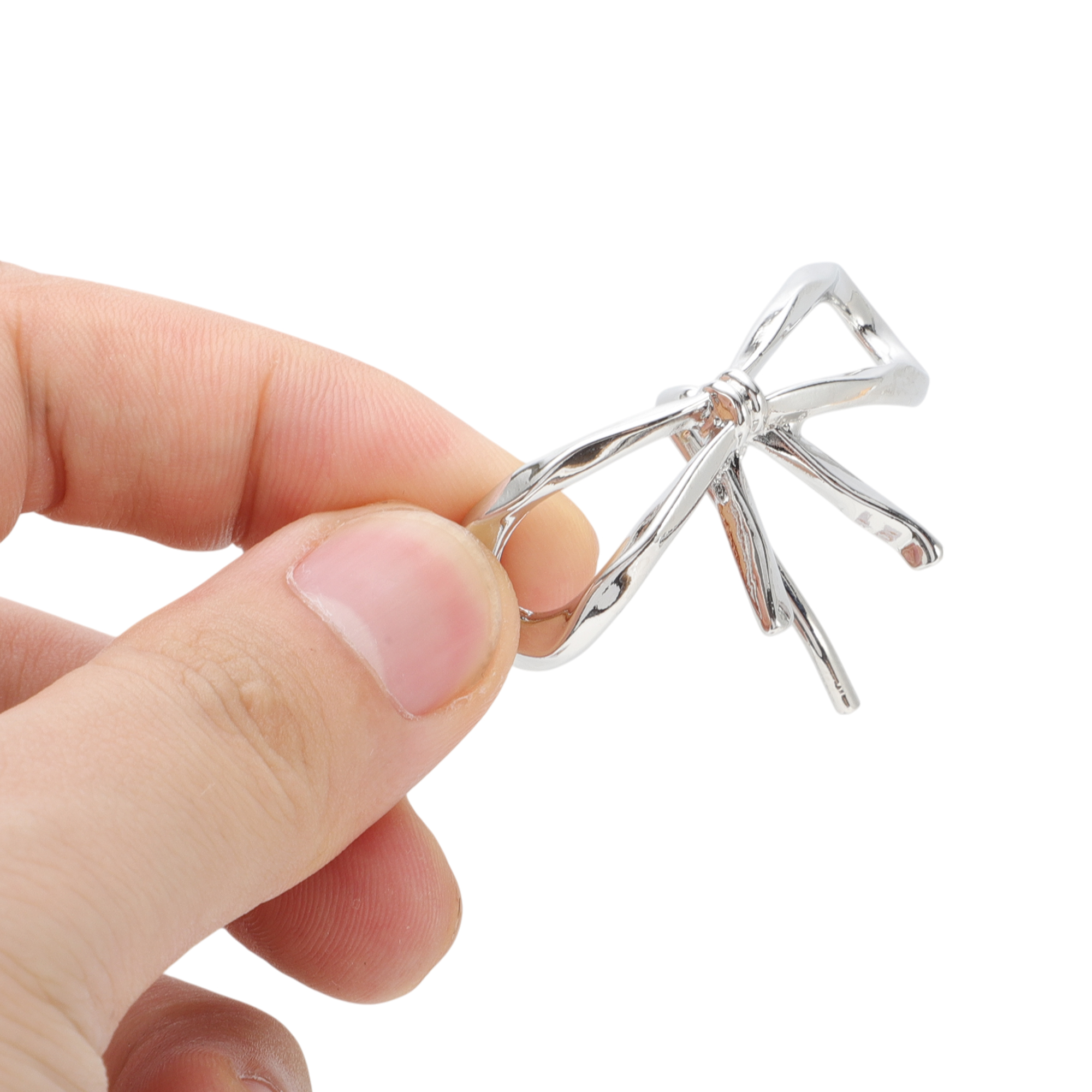 Unique Bargains Hollow Bow Ponytail Buckle Hair Clip for Women 1 Pc Silver Tone