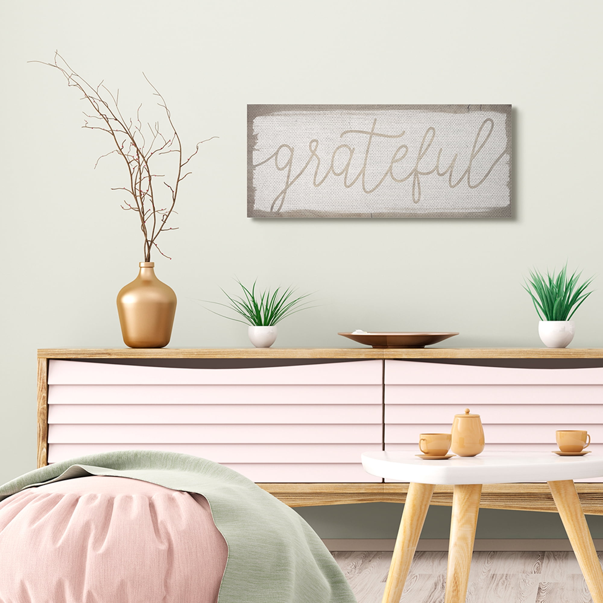 Stupell Industries Whimsical Grateful Phrase Distressed Wood Pattern Typography Painting Gallery Wrapped Canvas Art Print Wall Art, 13 x 30