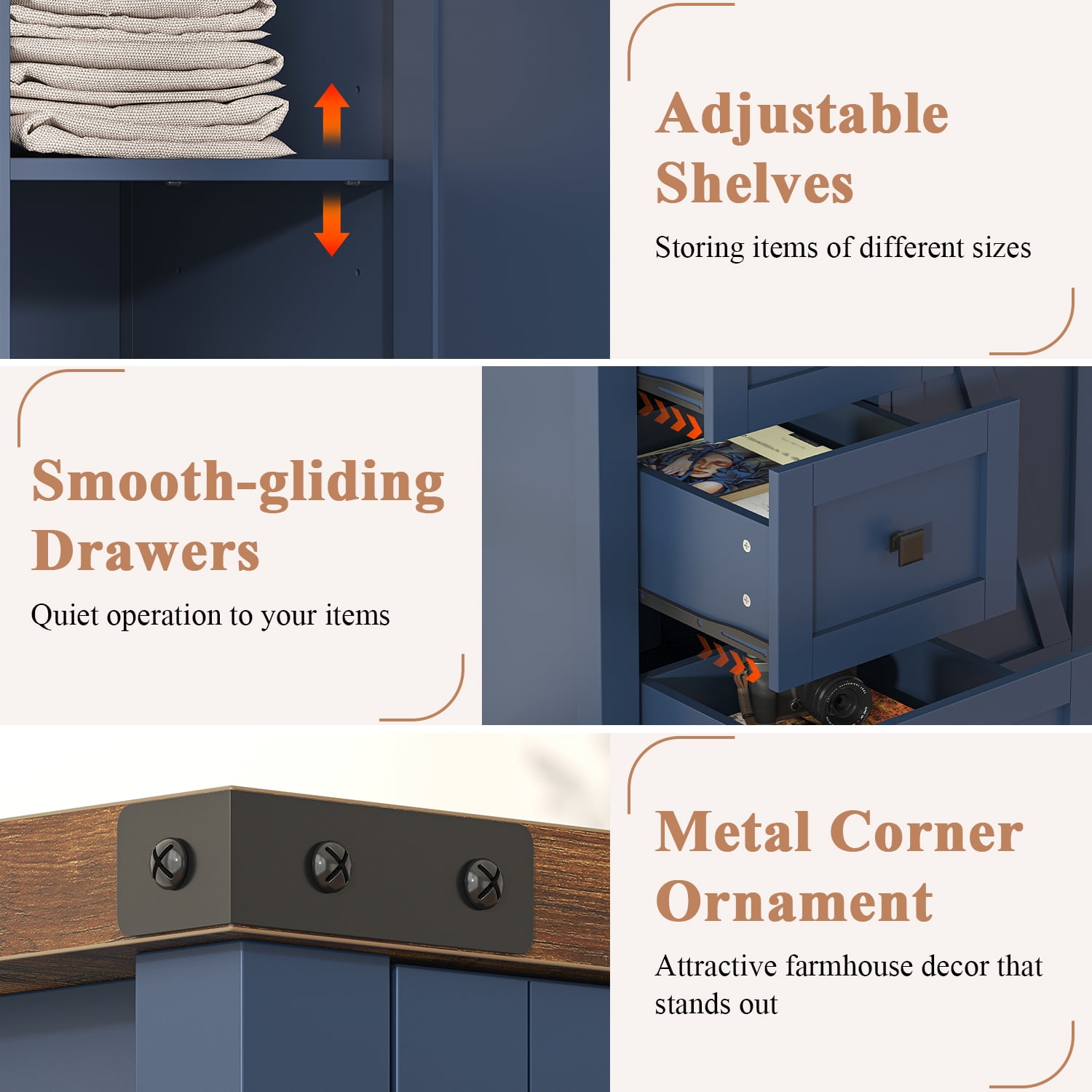 Winkalon 5 Drawers Dresser Chests for Home Bedroom, Farmhouse Wood Rustic Tall Chest of Drawers, Pull Storage Cabinet,Blue