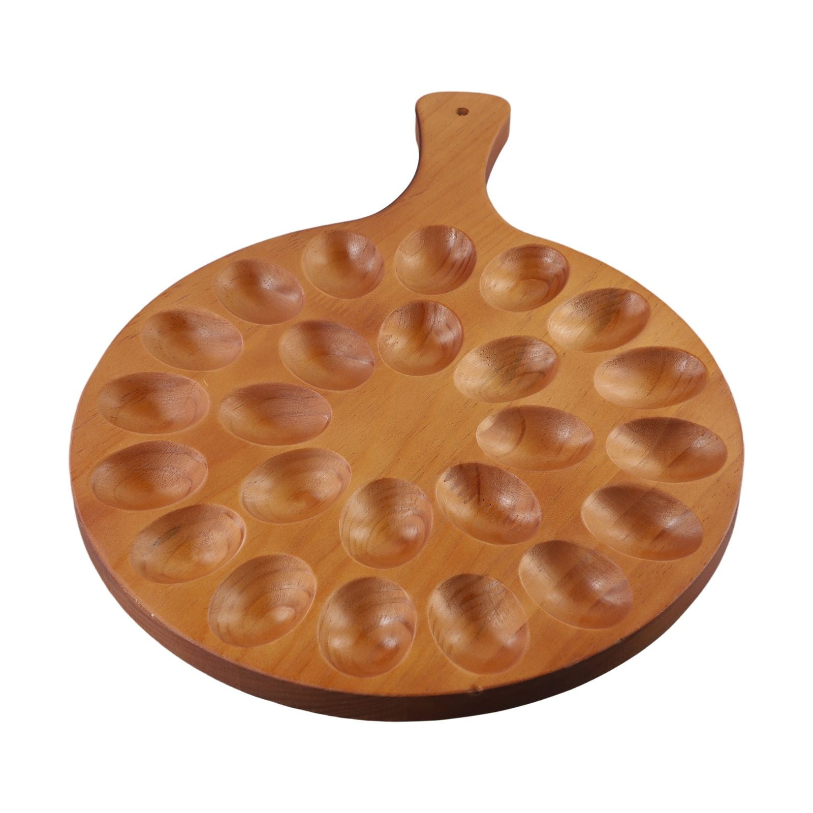 for Egg Platter Storage Tray Round Wooden Plate with Handle 24 Deviled for Egg Holder