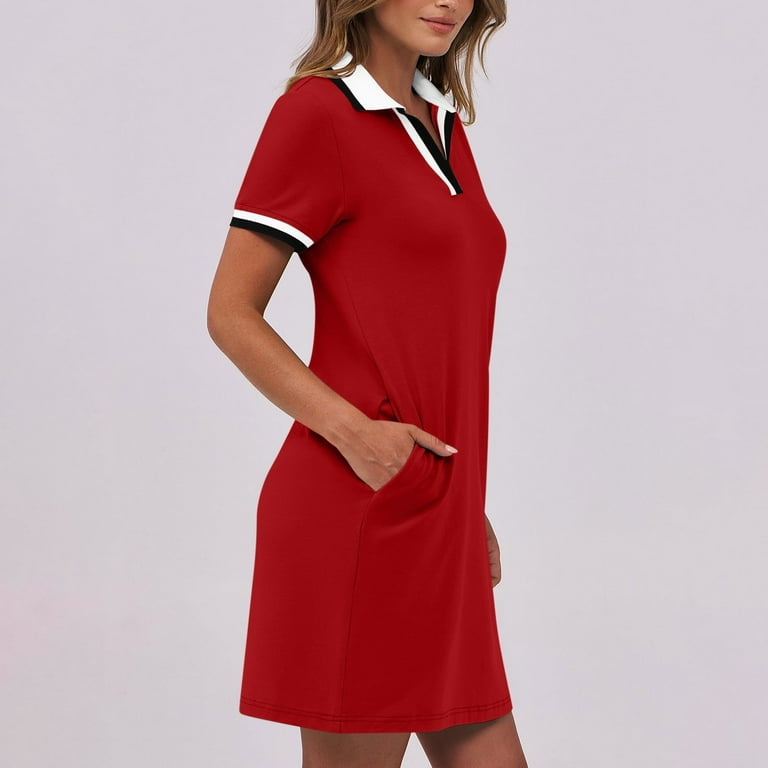 Ecqkame Women's Sports Shirt Dresses Casual Short Sleeve Turndown Collar Summer Tennis Dress Midi Shirt Dress with Pockets Red M - Walmart.com Ecqkame Women's Sports Shirt Dresses Casual Short Sleeve Turndown Collar Summer Tennis Dress Midi Shirt Dress with Pockets Red M - Walmart.com