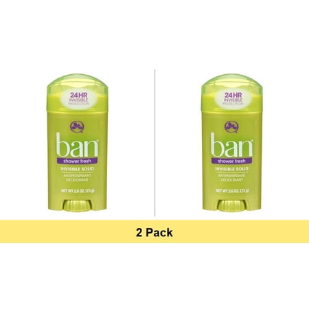 Ban Antiperspirant Deodorant Invisible Solid Shower Fresh for Women and Men, 2.6 oz - 2 Pack