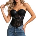thumbnail image 2 of Faux Leather Corset Top Women Strapless Lace Bustier Studded Criss Cross Boned Crop Top Gothic Pirate Biker Cyberpunk Halloween Costume Cosplay Edgy Clubwear, 2 of 6