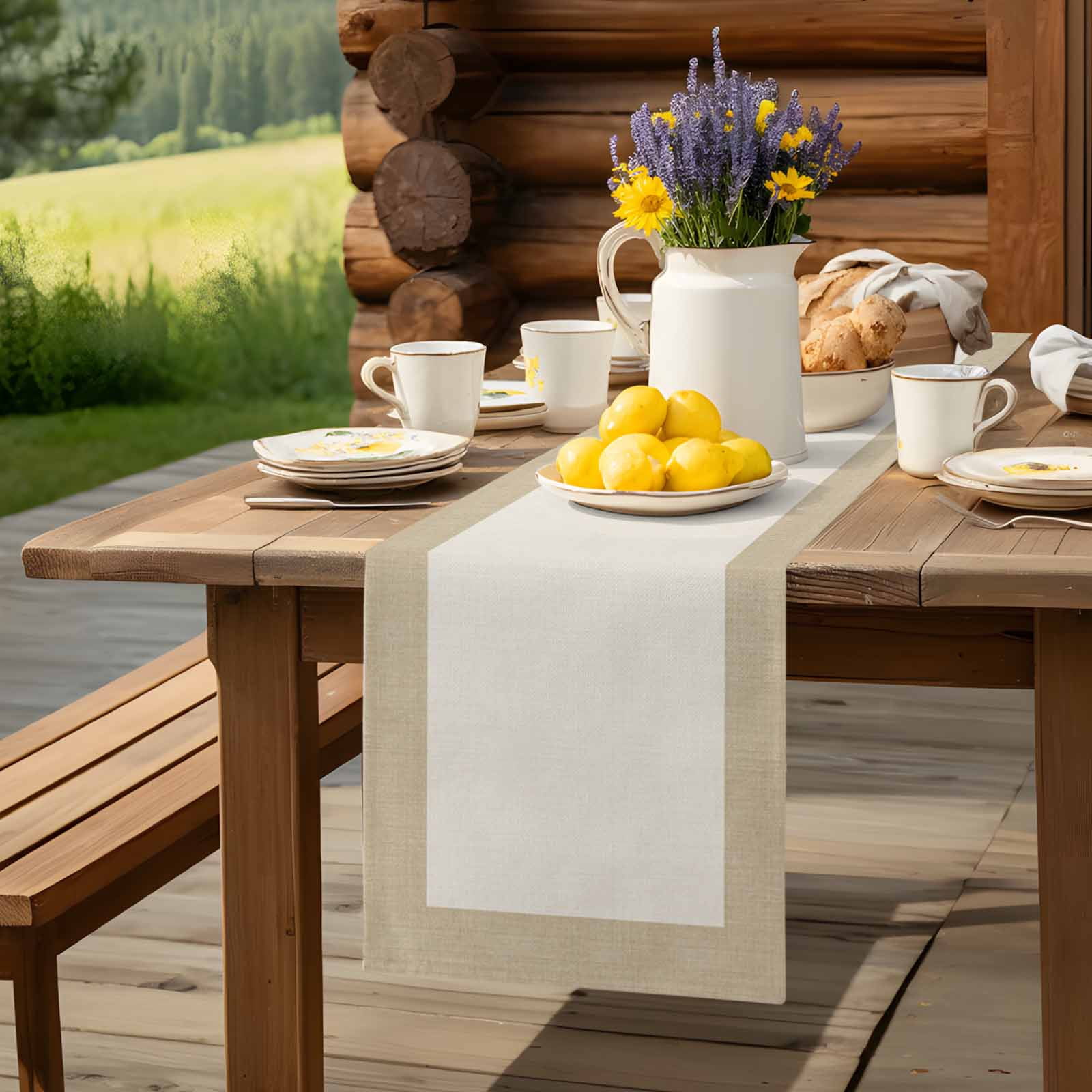 Farmhouse Vintage Pastoral Style Burlap Texture Table Runner 90 Inches Long, Retro Linen Table Runners Tabletop Scarf Kitchen Dining Tables Decoration for Home Party Indoor Outdoor