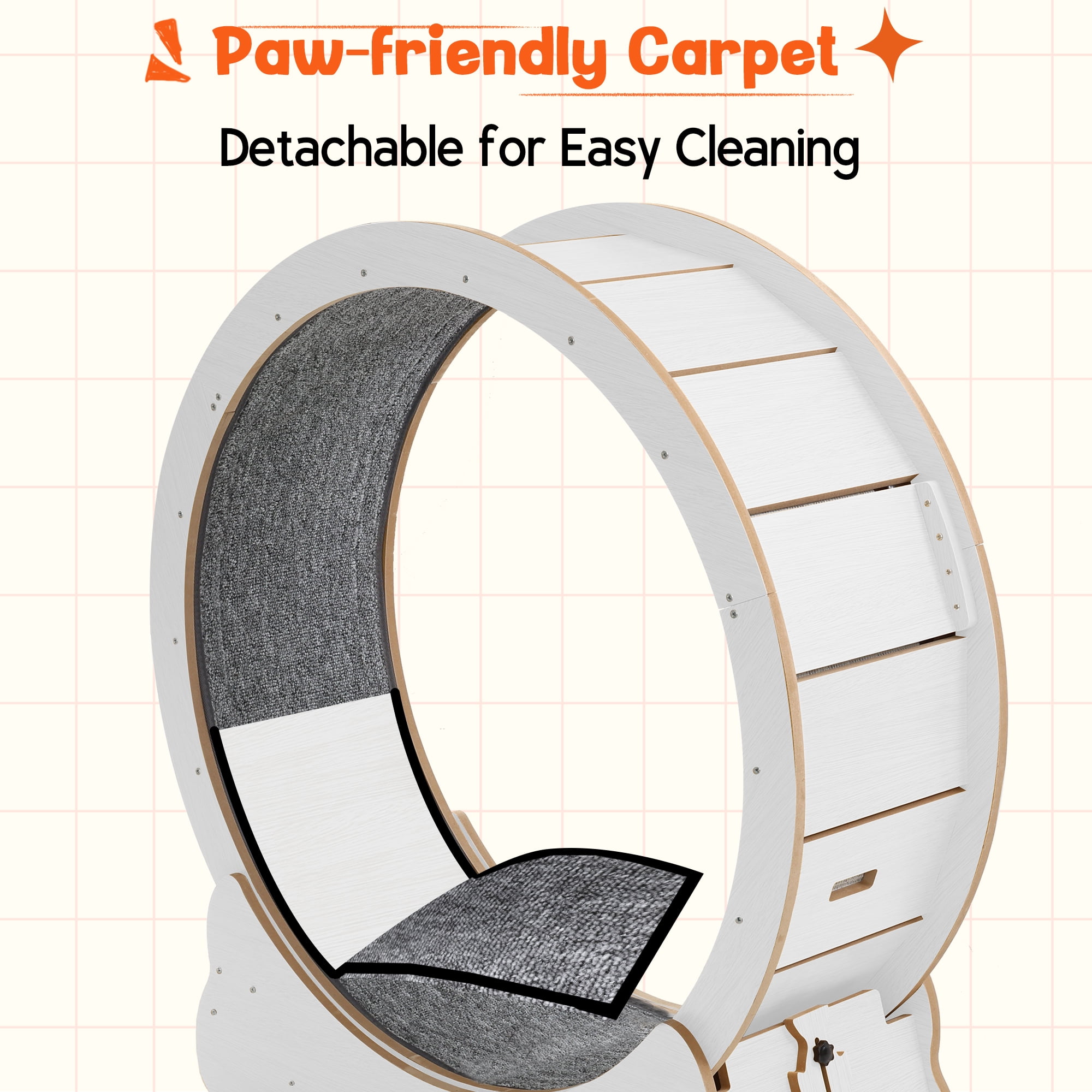 YODOLLA 45” Cat Treadmill Large XL Quiet Cat Exercise Running Wheel for Indoor Cats, White