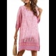 thumbnail image 1 of Vestido Informal de Verano para Mujer, Estilo Bohemio, con Borlas y Cuello Anudado, Larga 3/4, Estampado Floral Corto Rosa S, 1 of 8