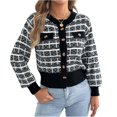 thumbnail image 3 of Tqcoqu Women's Plaid Knit Cardigan Long Sleeve Single Breasted Fake Pocket Button Front Cropped Fall Winter Sweater Jacket,Women's S-XL, 3 of 9