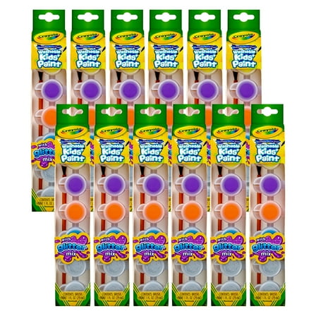 Crayola Washable Kids' Paint Pots, Glitter Effects, 6 Per Pack, 12 Packs
