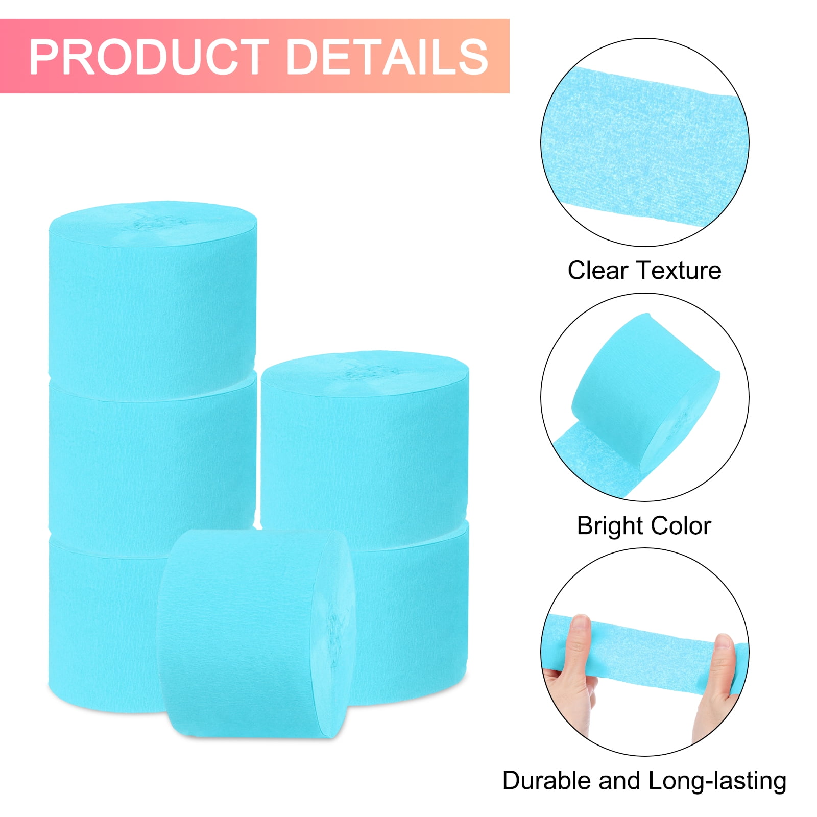 Unique Bargains 10Pcs Crepe Paper Streamers for Party Light Blue 1.8in x 82ft
