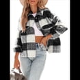 thumbnail image 2 of Chaqueta Informal con Botones para Mujer, Abrigo Corto de Lana Gruesa de Mohair A Cuadros, Parte Superior Gris Oscuro M, 2 of 8