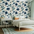 thumbnail image 2 of Peel and Stick Wallpaper Contact Paper Abstract Floral Design Blue Beige Flowers Leaves White Self Adhesive and Removable 23.6in x 118in, 2 of 8