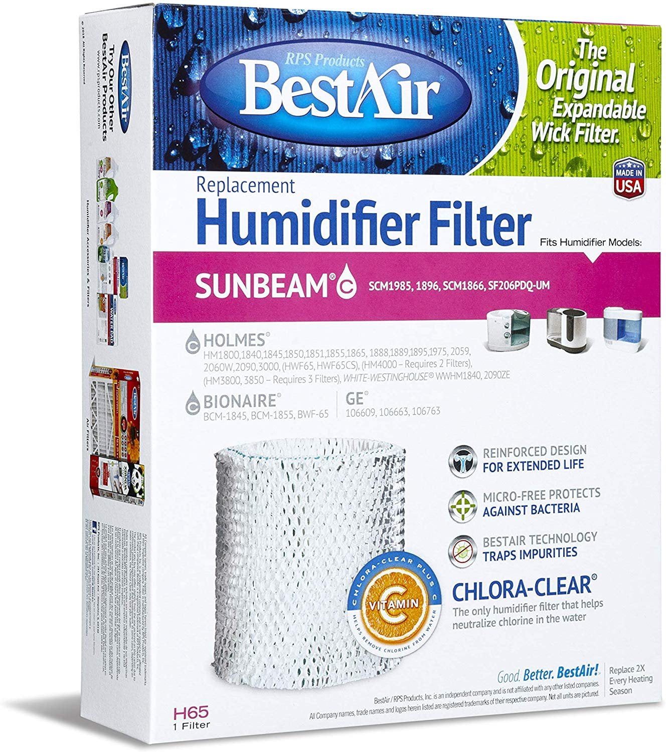 2-Pack H75-C Wick Humidifier Filter Replacement For Holmes HWF75 - 3 Month Life
