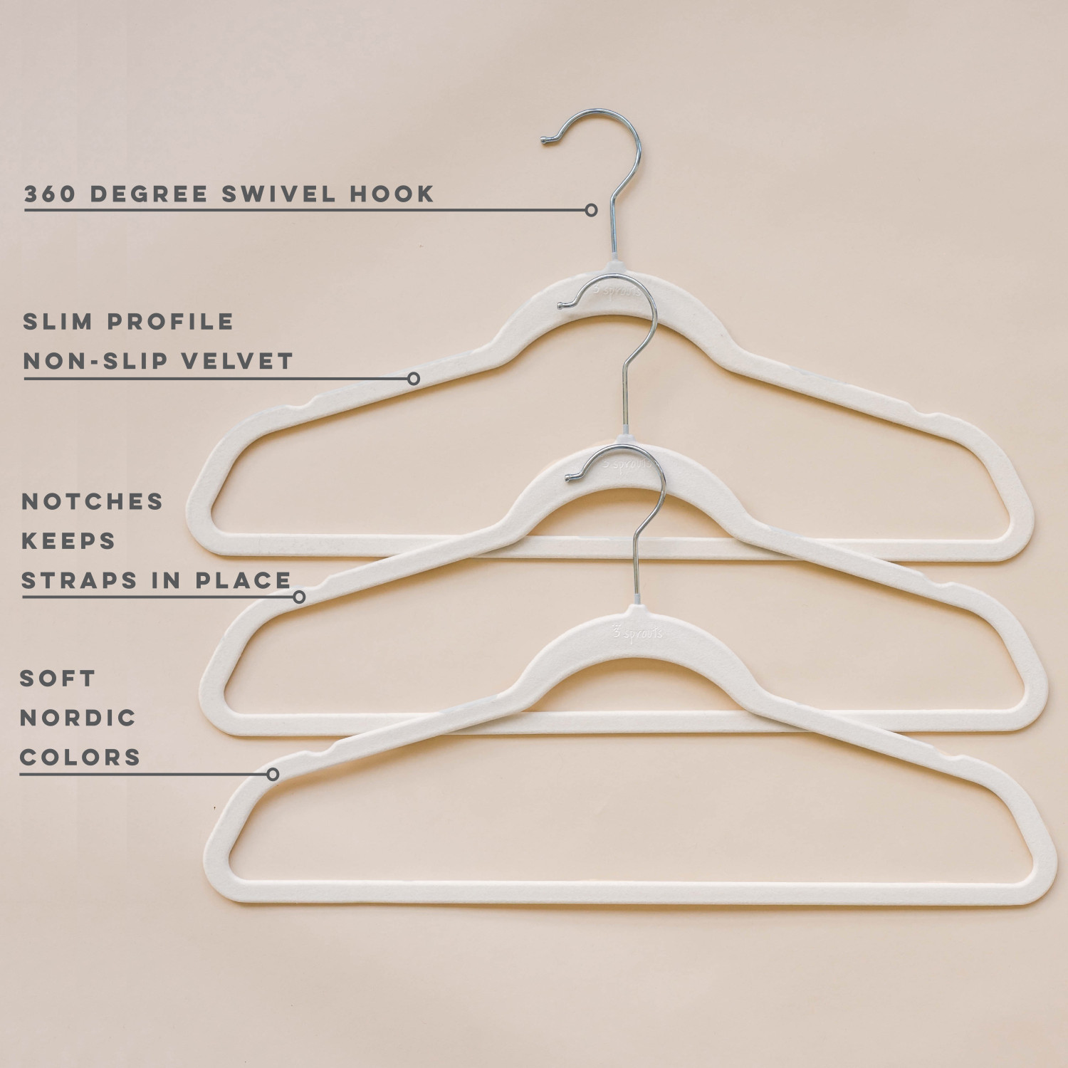 3 Sprouts Adult Velvet Hanger/Cream (Set of 30)