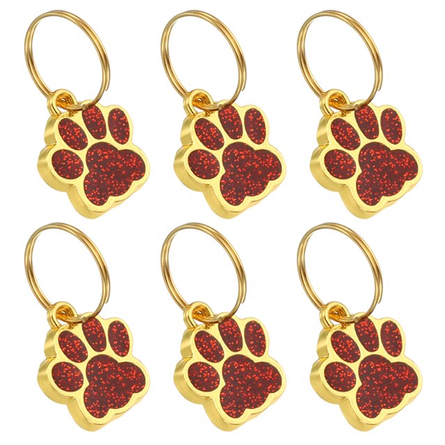 Unique Bargains Pendentifs Empreintes de Pattes de Chien Chat, 6 Pcs Perles de Empreinte, Rouge