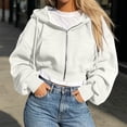 thumbnail image 4 of Lenpel Cropped Hooded Jackets for Women Workout Full Zip Long Sleeve Trendy Drawstring Sweatshirt Coats with Pockets Fall Clothes(White,X-Large), 4 of 6