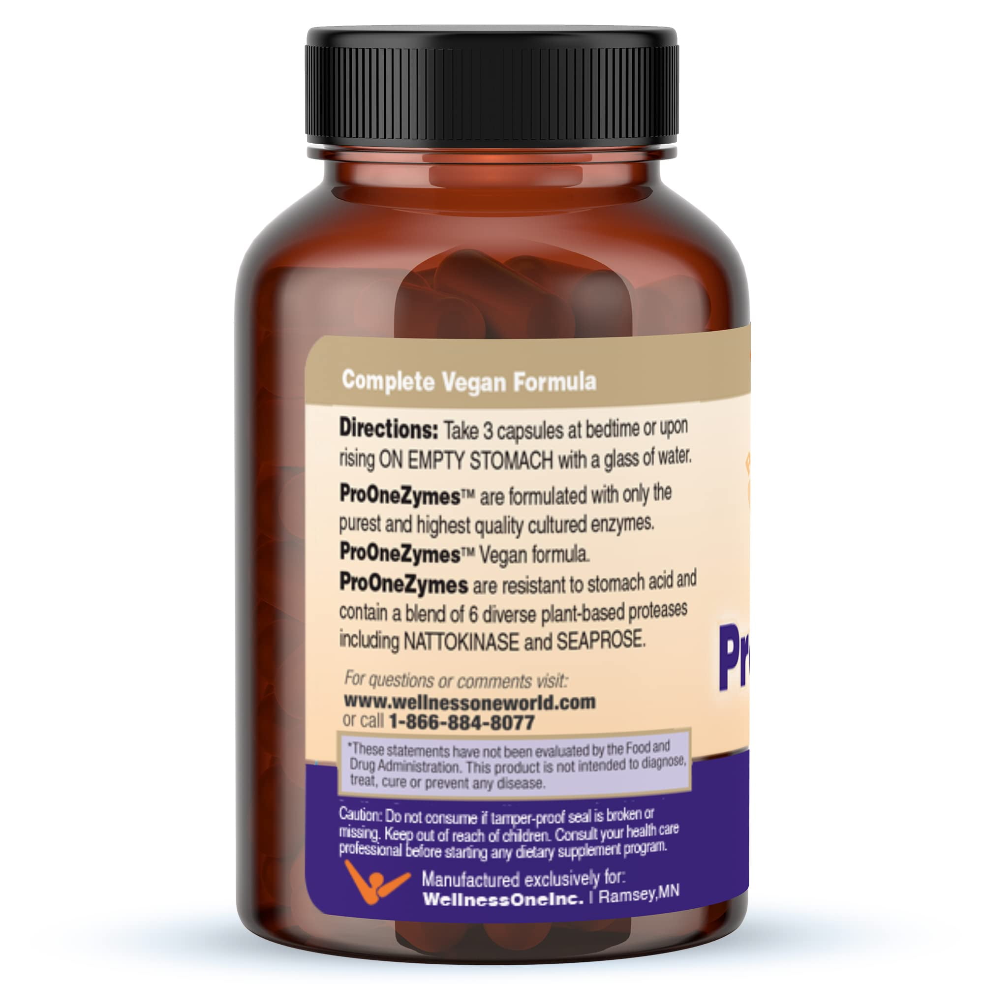 WellnessOne Pro-OneZyme Systemic Enzymes with Nattokinase and Bromelain - Proteolytic Enzymes, 90 Capsules