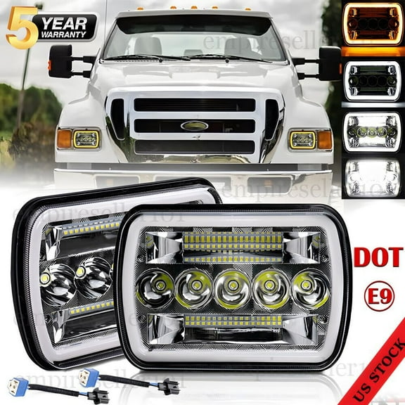 For 2000-2013 Ford F650 Truck Pair 7x6" LED Headlights Hi/Lo Beam DRL Turn Light