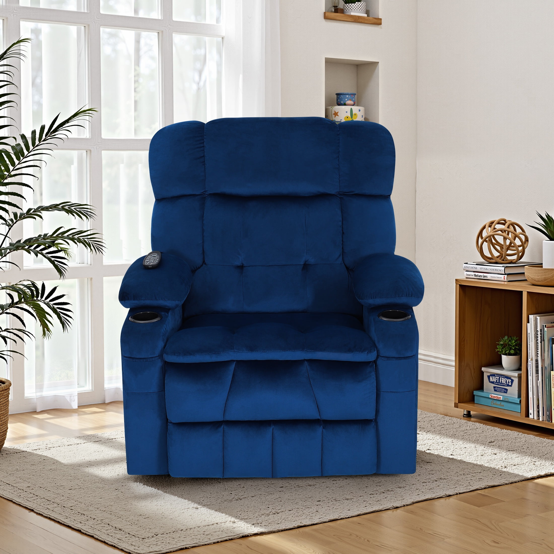 PAPROOS Large Power Lift Recliner Chair with Massage and Heat for Elderly Big and Tall People, Overstuffed Wide Recliners with 2 Cup Holders, Side Pocket for Living Room, Single Sofa, Blue