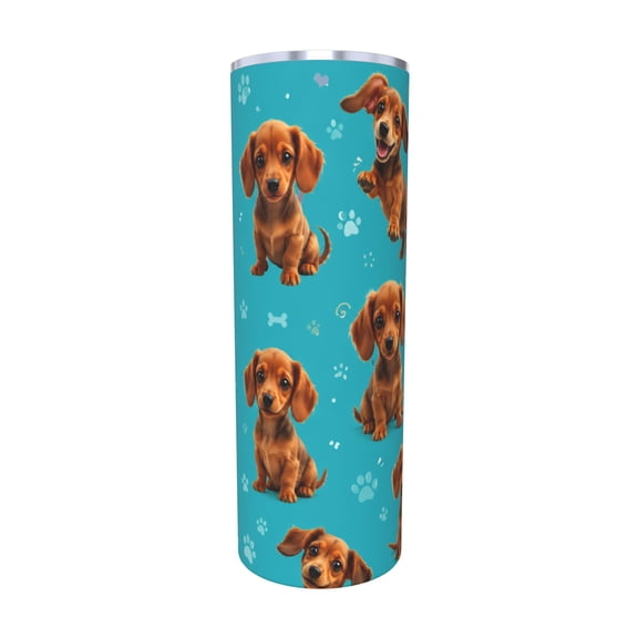 20oz Cute Dachshund Puppy Tumbler with Handle and Straw Dog Paw Print Stainless Steel Insulated Travel Coffee Cup Gift with Straw