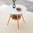 thumbnail image 2 of 31.5-Inch Round Coffee Table with Woven Storage Basket - White MDF Top & Solid Wood Legs, 2 of 10