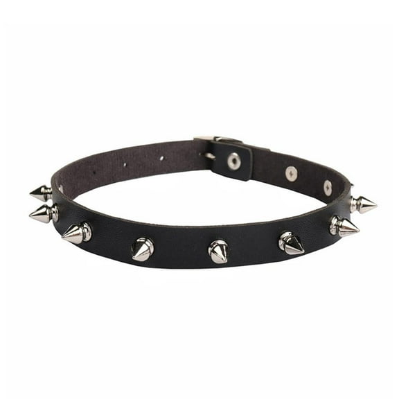 Dark Pointed Rivet Leather Collar Neckband Black E0V3