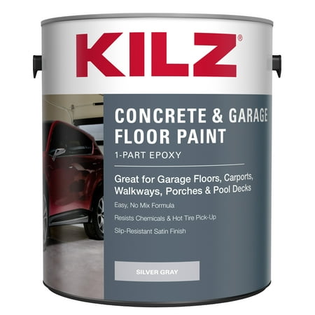 KILZ 1-Part Epoxy Acrylic Concrete and Garage Floor Paint  Interior/Exterior  Satin  Silver Gray  1 Gallon