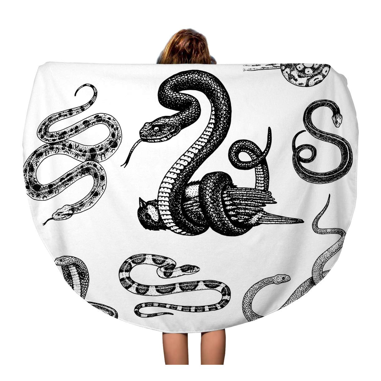 SIDONKU 60 inch Round Beach Towel Blanket Viper Snake Serpent Cobra and