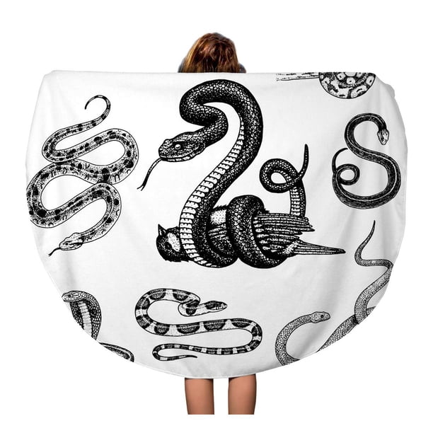 SIDONKU 60 inch Round Beach Towel Blanket Viper Snake Serpent Cobra and