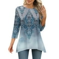 thumbnail image 4 of CYMMPU Tunic Tops 3/4 Sleeve Summer Fashion Shirts Spring Tops Loose Fit Flower Printed Blouses for Women Dressy Casual Round Neck Flare Hem Hide Belly Tops to Wear with Leggings T-Shirts Navy XXL, 4 of 7