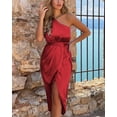 thumbnail image 3 of DOPI Women's  Summer Ruched Bodycon Dress Sleeveless One Shoulder Wrap Satin Belted Cocktail Midi Dress, 3 of 5