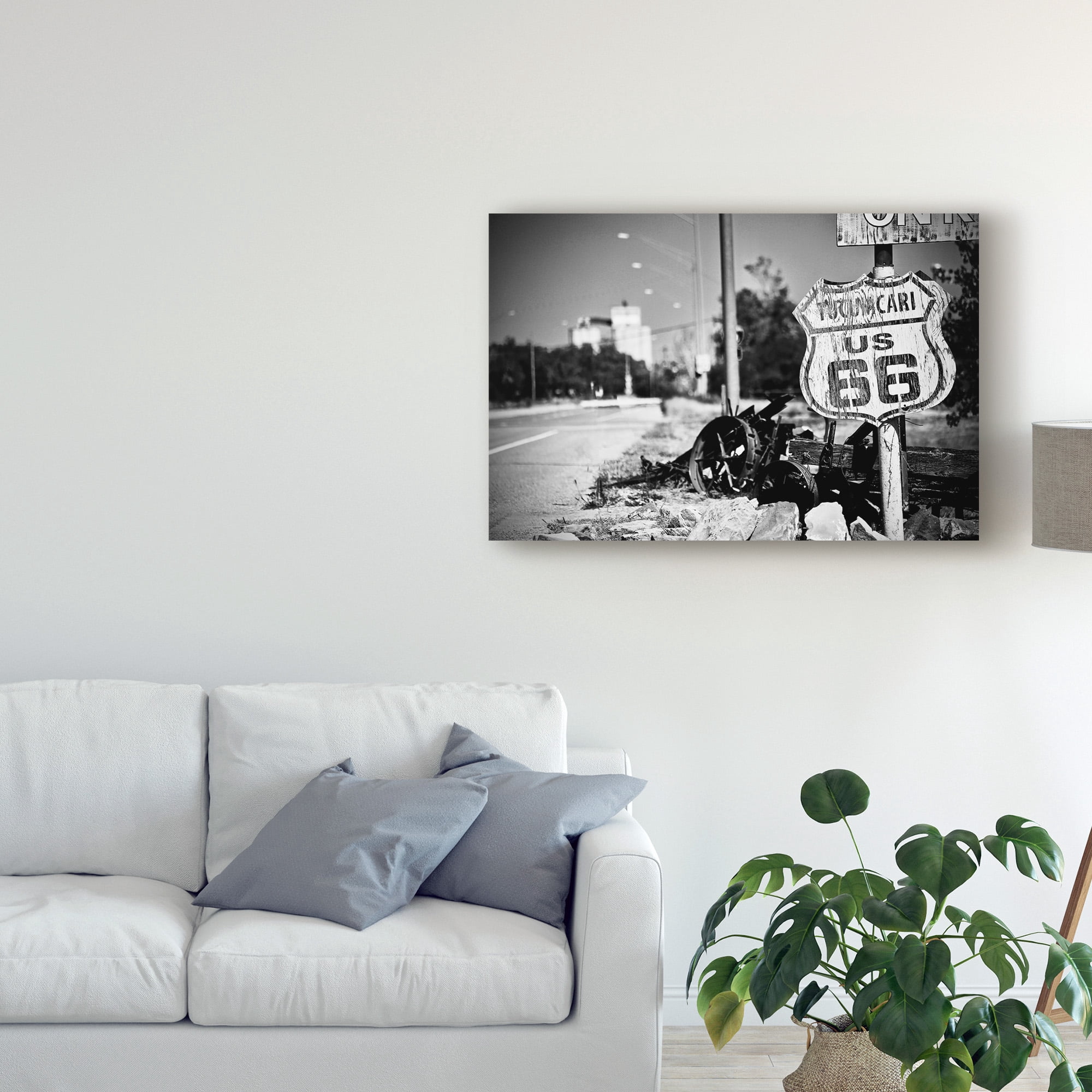 Route66 Sign Black and White' Canvas Art by American School