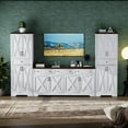 thumbnail image 5 of Multifunctional TV Wall Unit with Storage, White and Walnut Entertainment Center with TV Cabinet and Two Sideboards for Living Room, 113.5 Inch Long Modern Design, 5 of 9