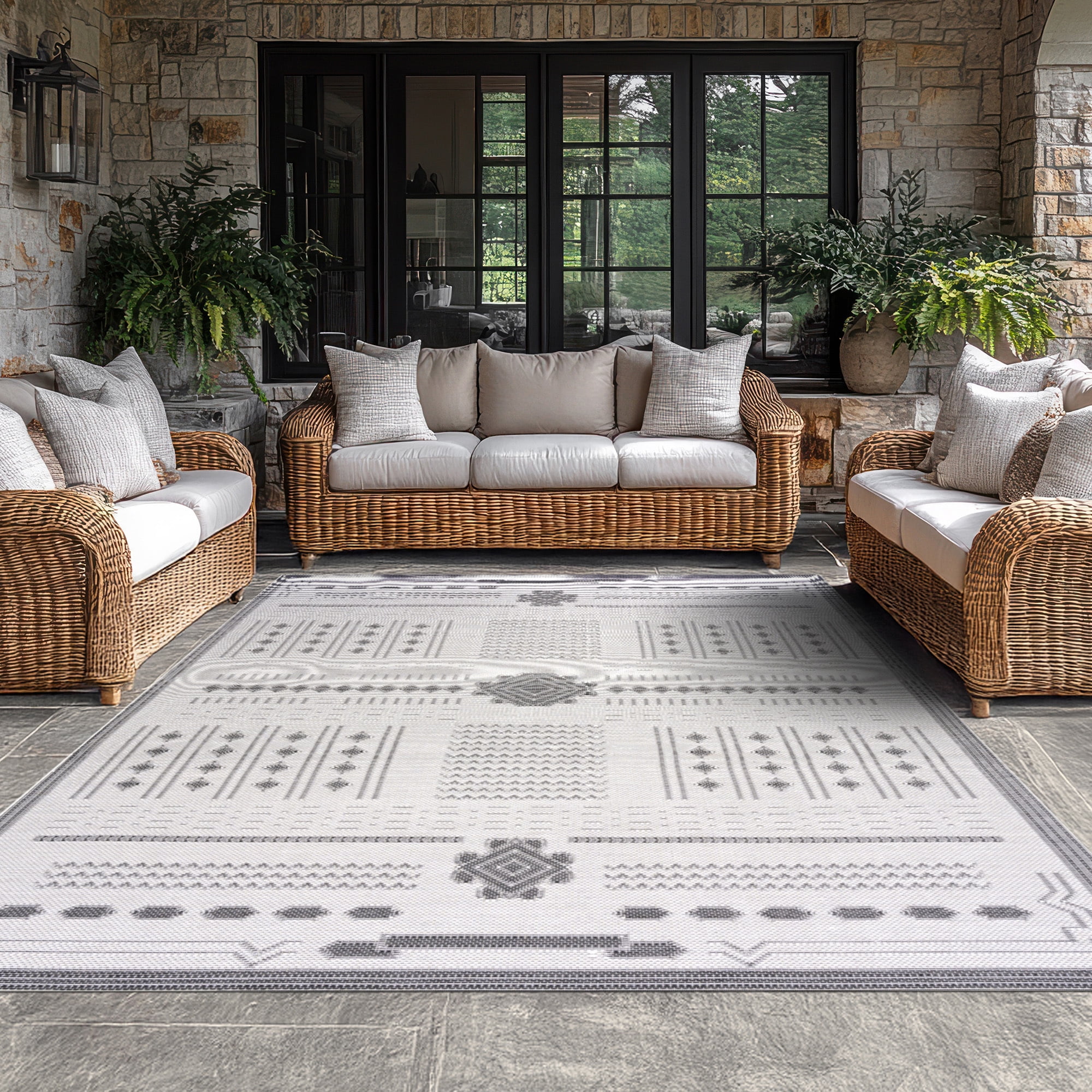 Bliss Rugs Bailey Transitional 8' x 10' Dark Gray and White Indoor Outdoor Area Rug
