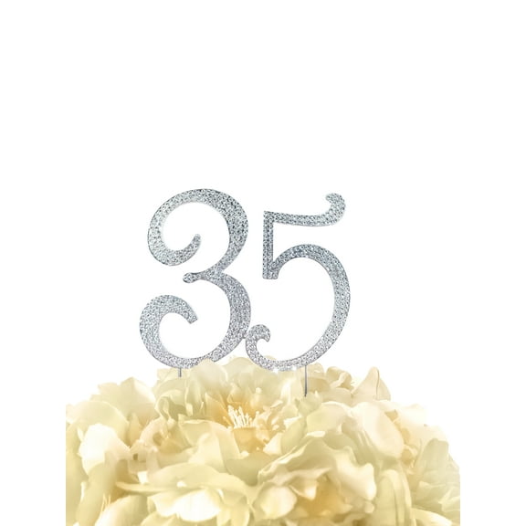 Rhinestone Cake Topper - Number 35 - Silver