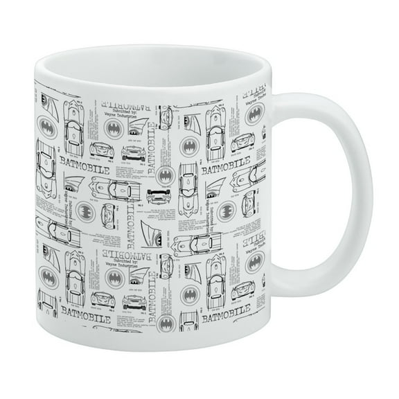 Batman Batmobile Blueprint Pattern White Mug