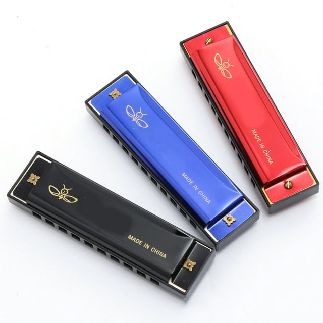 SHOWERORO 10 Hole Plastic Harmonica Instrument in Black for Playing Blues Folk and Pop Music Beginners