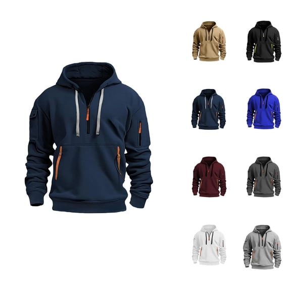 Mens Hoodies Pullover 2025 Fall Winter Long Sleeve Half Zipper Plain Hoodie with Pockets Hooded Sweatshirt