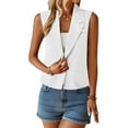 thumbnail image 4 of UAMVSH Women's Cropped One Button Blazer Vests Lightweight Sleeveless Jackets Tank Tops Casual Office Work Waistcoat with Pockets(X-Large,White), 4 of 7