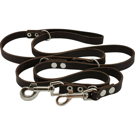 Brown 6 Way European Multifunctional Leather Dog Leash, Adjustable Schutzhund Lead 49"-94" Long, 3/4" Wide (18 mm) Large