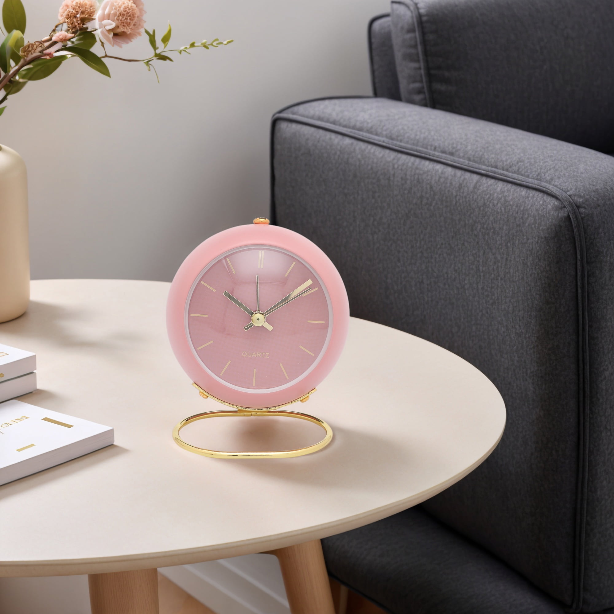 Unique Bargains Spherical Mechanical Alarm Clock Pink 4.1"L x 2.5"W x 3.5"H