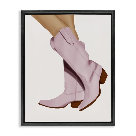 Stupell Industries Pastel Pink Cowgirl Boots Fashion Painting Black Floater Framed Canvas Art Print Wall Art, 17 x 21