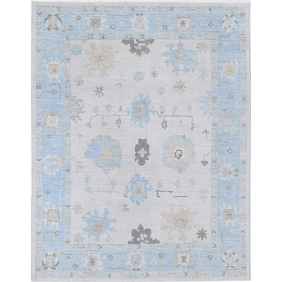 Hand Knotted Oushak Wool Rug - 9'4'' x 12'2''