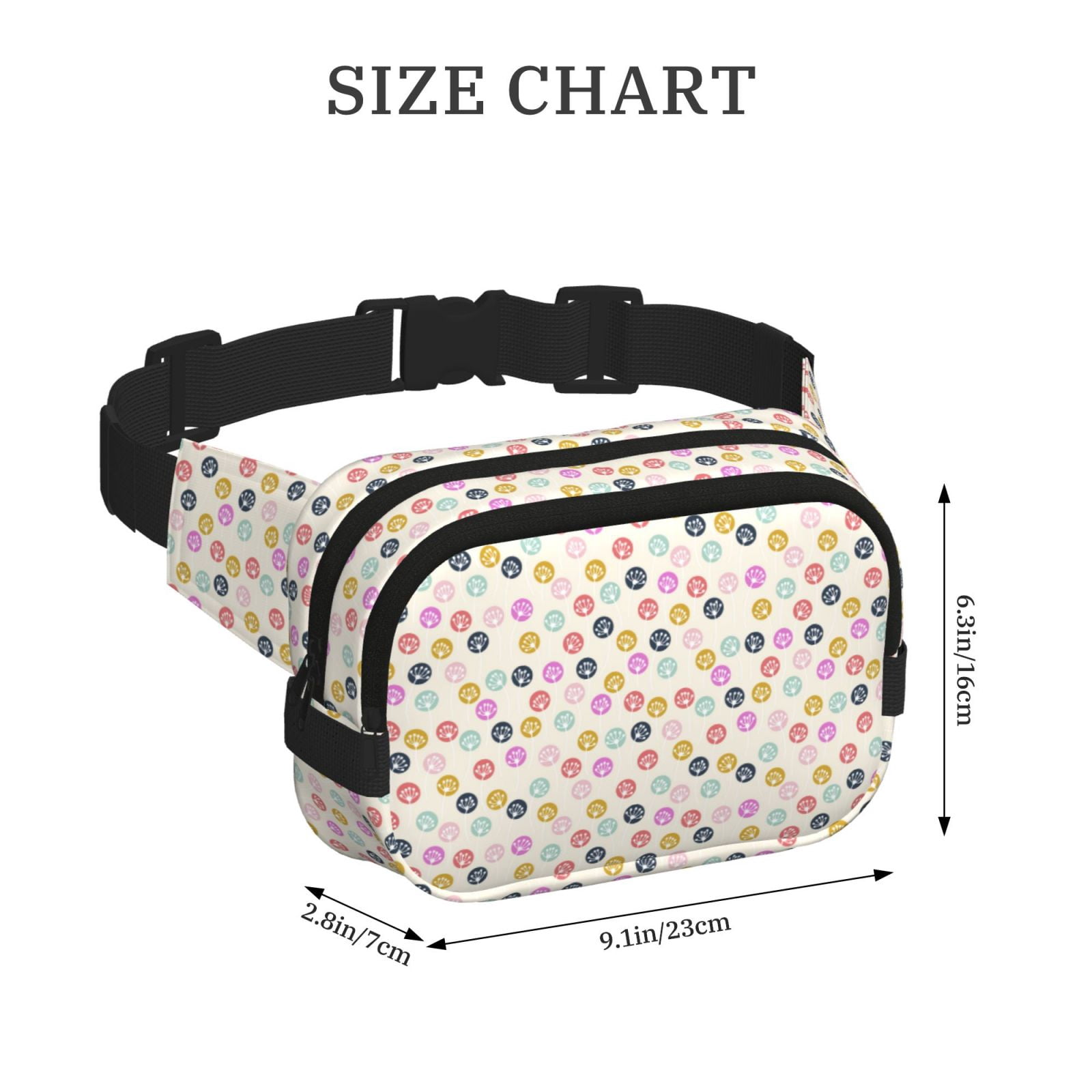 Picia Dandelion Floral Print Square Double-Layer Waist Bag Mini Adjustable Waist Belt Bag Exercise Running Travel Hiking