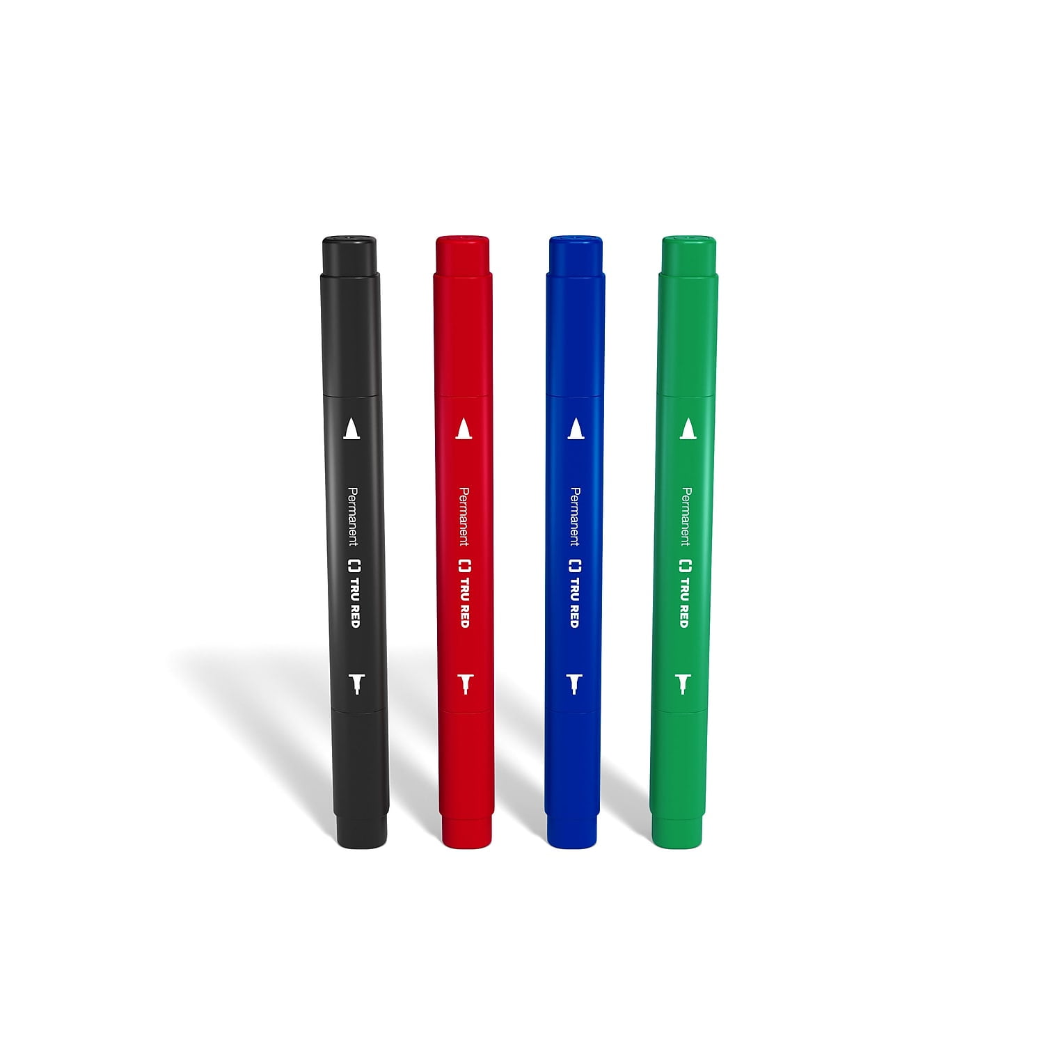 TRU RED Pen Permanent Markers Twin Tip Black/Red/Blue/Green 4/Pack TR57828