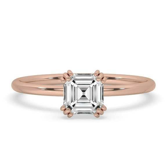 1.00 CT Gold Solitaire Engagement Ring for Timeless Elegance Asscher Cut Lab Grown Diamond Ring Triple Prong Engagement Ring For Women.