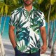 thumbnail image 1 of Blusa y camisa de manga corta con cuello vuelto para hombre, informal, a la moda, con estampado de bolsillo y botones, de poliéster., 1 of 6