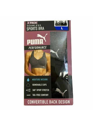 PUMA 2 Pack Seamless Sports Bra, Size: M White, Black