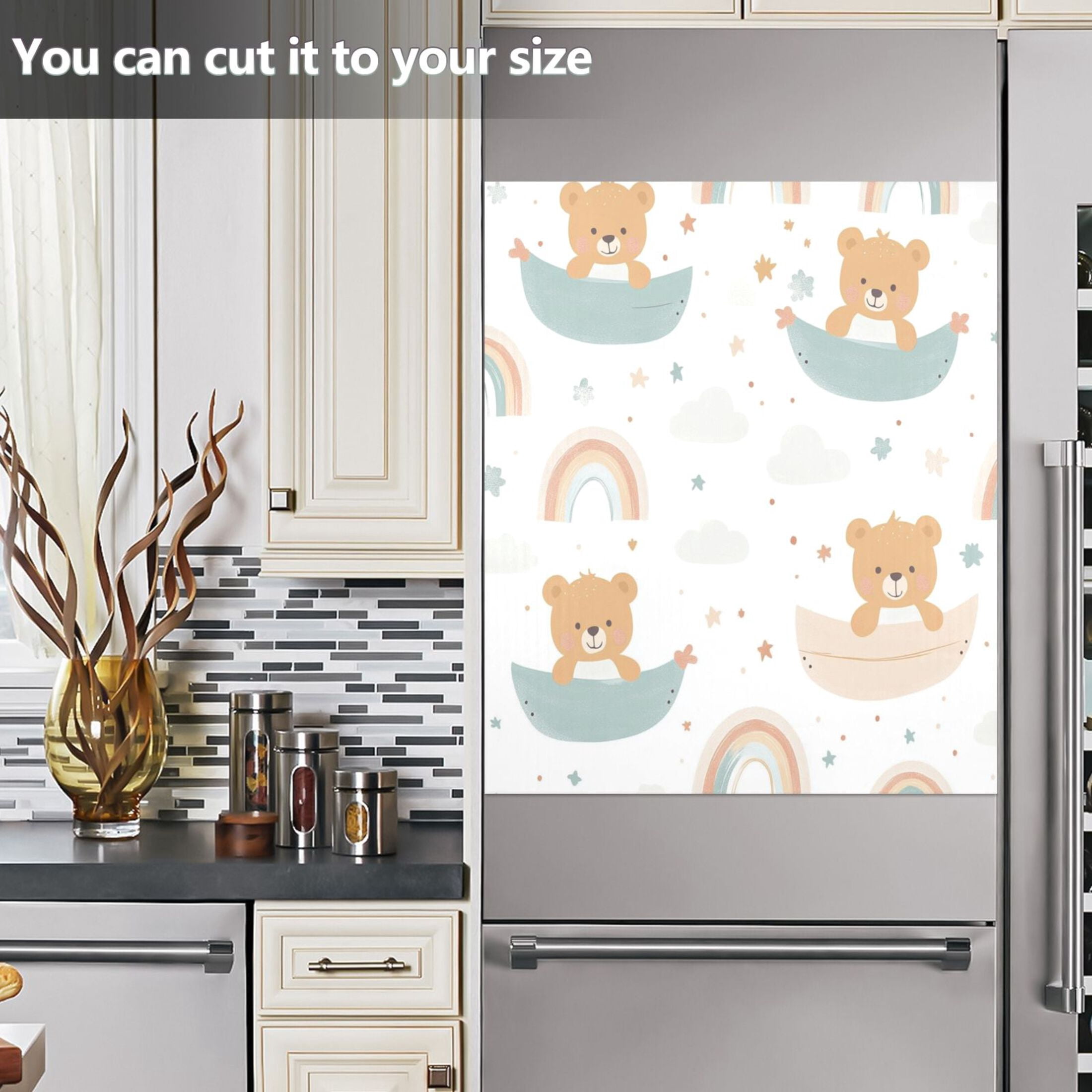 Dishwasher Magnetic Sticker 23x26 Inch Refrigerator Magnetic Sticker Washing Machine Magnetic Sticker Kitchen Panel Magnetic Sticker Home Decor Cartoon Rainbow Bear