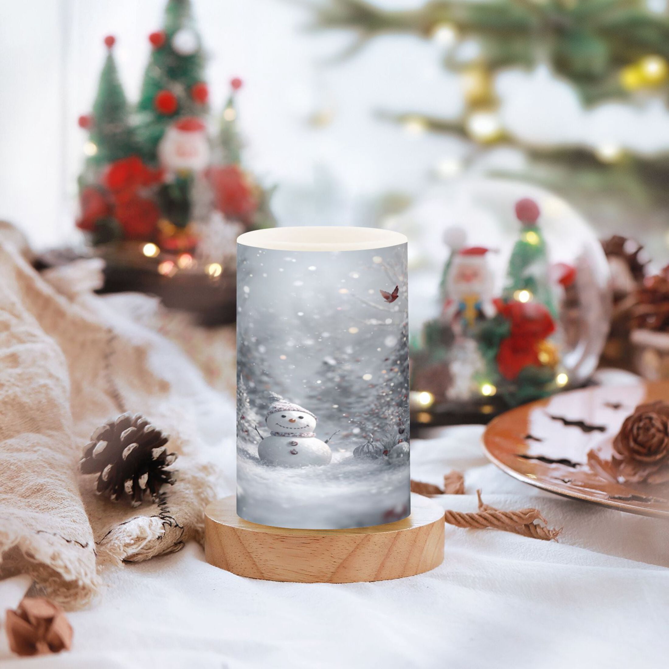 Set of 2 Flameless Candles Lights with Remote Control Flickering LED Candles Electric Candles for Home Decor Parties Snowy Winter Landscape